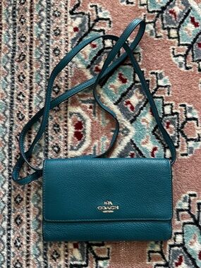 Coach Teal Pebbled Leather Crossbody Wallet